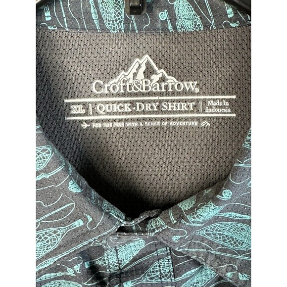 Croft and Barrow Quick Dry shirt Men's XL Fishing Pole and Net Themed Polyester - Picture 2 of 9